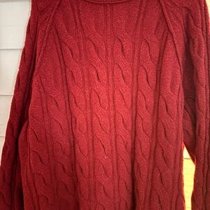 aerie Deep Red Cable Crewneck Sweater